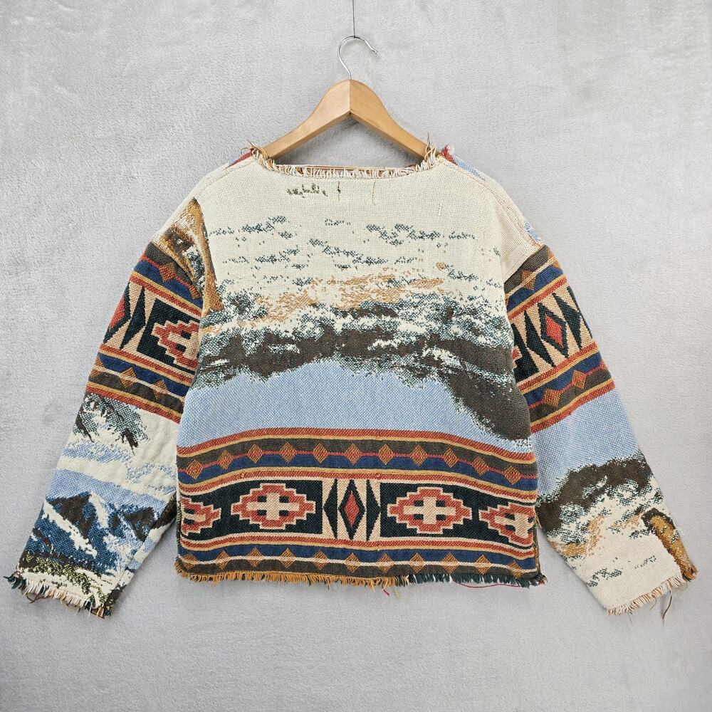 Angel Gentle Tapestry Knit Sweatshirt Mens Sz 10 Medium 21x23 Moose Aztec USA - Picture 6 of 8